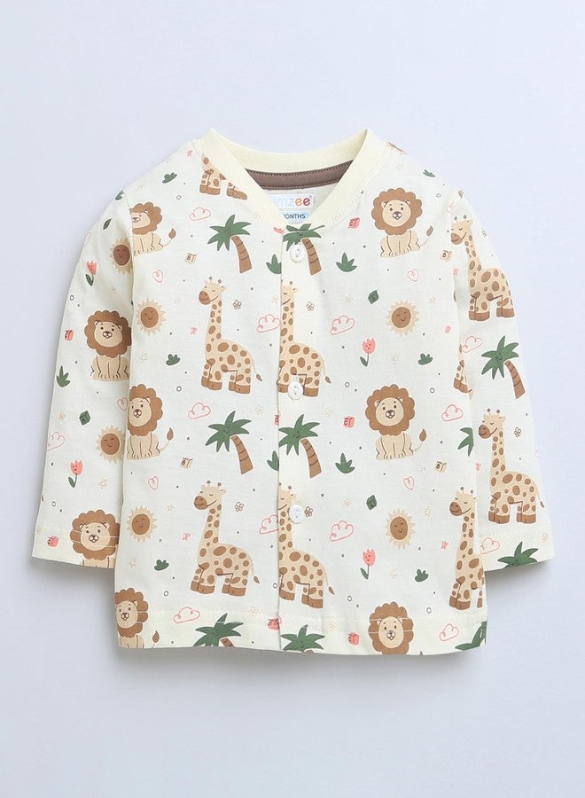 BUMZEE Cream Baby Boys Full Sleeves Jabla & Pyjama Set Age - 6-9 Months (Peb9115D-crm) - Image 2