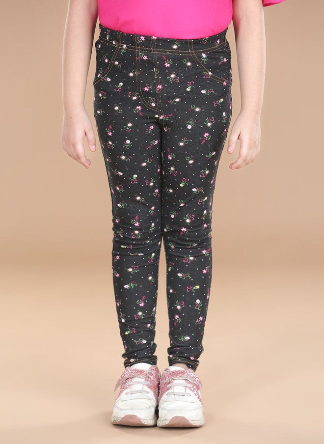StyleStone Girls Black & White Printed Cotton Jeggings - Image 1