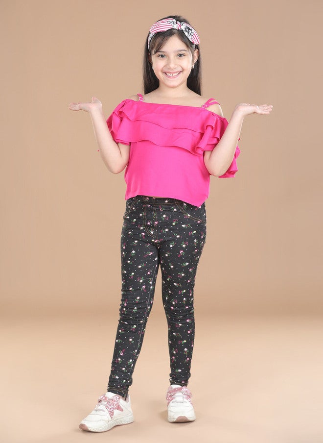 StyleStone Girls Black & White Printed Cotton Jeggings - Image 4