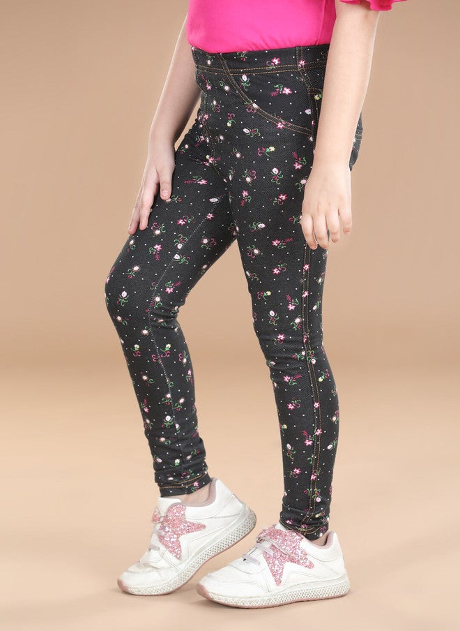 StyleStone Girls Black & White Printed Cotton Jeggings - Image 2
