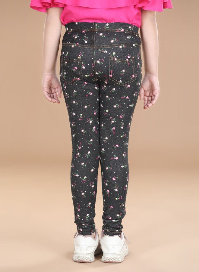 StyleStone Girls Black & White Printed Cotton Jeggings - Image 3