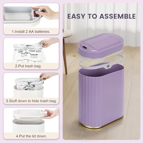 ELPHECO Bathroom Trash Can with Lid Butterfly, Motion Sensor Trash Can Bathroom Decor Automatic Garbage Can Wastebasket Bathroom Accessories, Kitchen, Living Room, Office, Purple Gold - Image 5