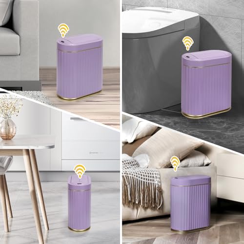 ELPHECO Bathroom Trash Can with Lid Butterfly, Motion Sensor Trash Can Bathroom Decor Automatic Garbage Can Wastebasket Bathroom Accessories, Kitchen, Living Room, Office, Purple Gold - Image 2