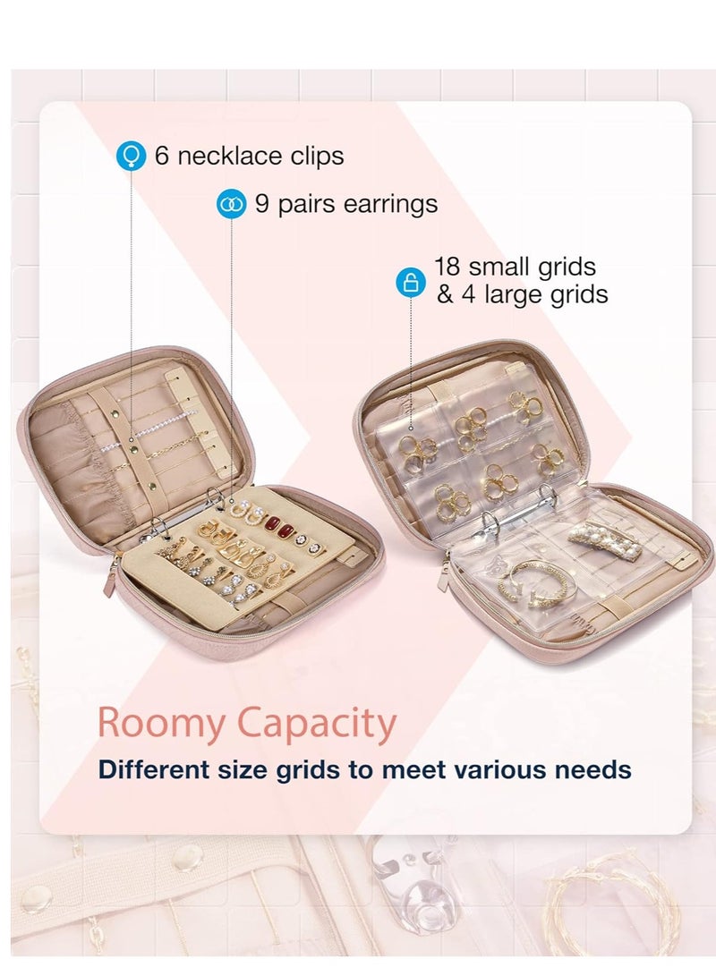 GUDOO Jewelry Travel Organizer Case for Home Jewelry Organizer Storage Ring Binder Jewelry Bags Clear Jewelry Rolls Zipper Pouch Bag for Necklaces, Earrings, Rings, Bracelets, Pink - Image 4