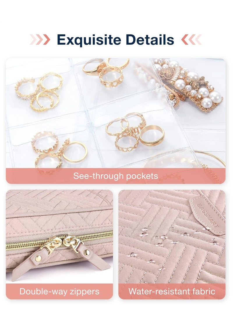 GUDOO Jewelry Travel Organizer Case for Home Jewelry Organizer Storage Ring Binder Jewelry Bags Clear Jewelry Rolls Zipper Pouch Bag for Necklaces, Earrings, Rings, Bracelets, Pink - Image 5