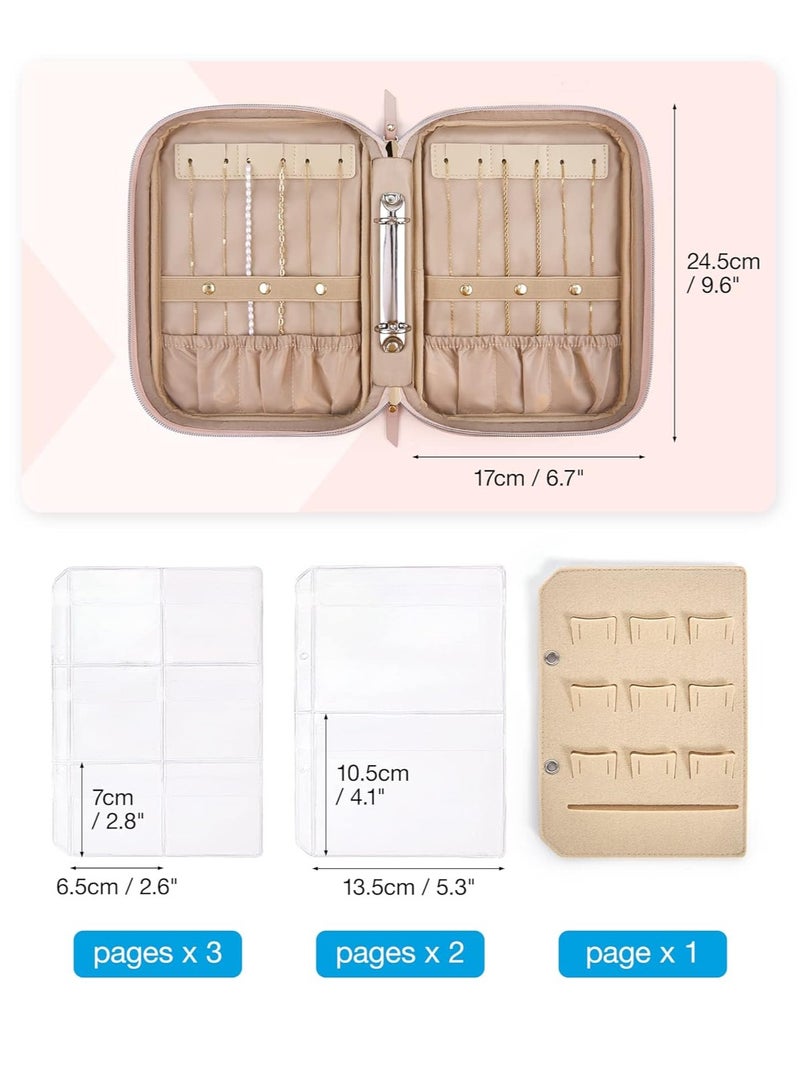 GUDOO Jewelry Travel Organizer Case for Home Jewelry Organizer Storage Ring Binder Jewelry Bags Clear Jewelry Rolls Zipper Pouch Bag for Necklaces, Earrings, Rings, Bracelets, Pink - Image 2