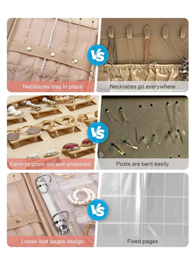 GUDOO Jewelry Travel Organizer Case for Home Jewelry Organizer Storage Ring Binder Jewelry Bags Clear Jewelry Rolls Zipper Pouch Bag for Necklaces, Earrings, Rings, Bracelets, Pink - Image 3