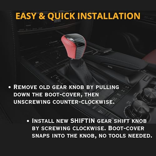 SHIFTIN Leather & Carbon Fiber Wood Trim Gear Shift Knob Gearbox Shifter for Lexus LS460 F-Sport LS-460-L LS600 LS-600h-L and Fits Lexus LX570 LX 570 (Red Nuluxe Leather/Carbon Fiber Pattern) - Image 4
