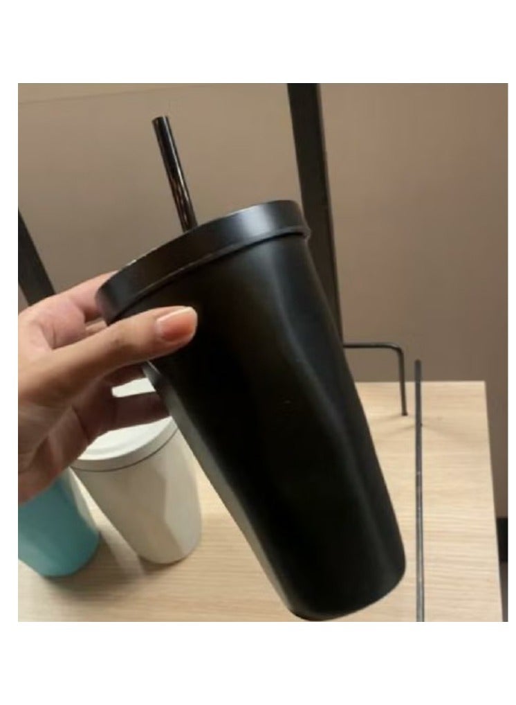 Cafe Stainless Steel Insulated Coffee Tumbler Cup with Lid and Straw Black - Image 1