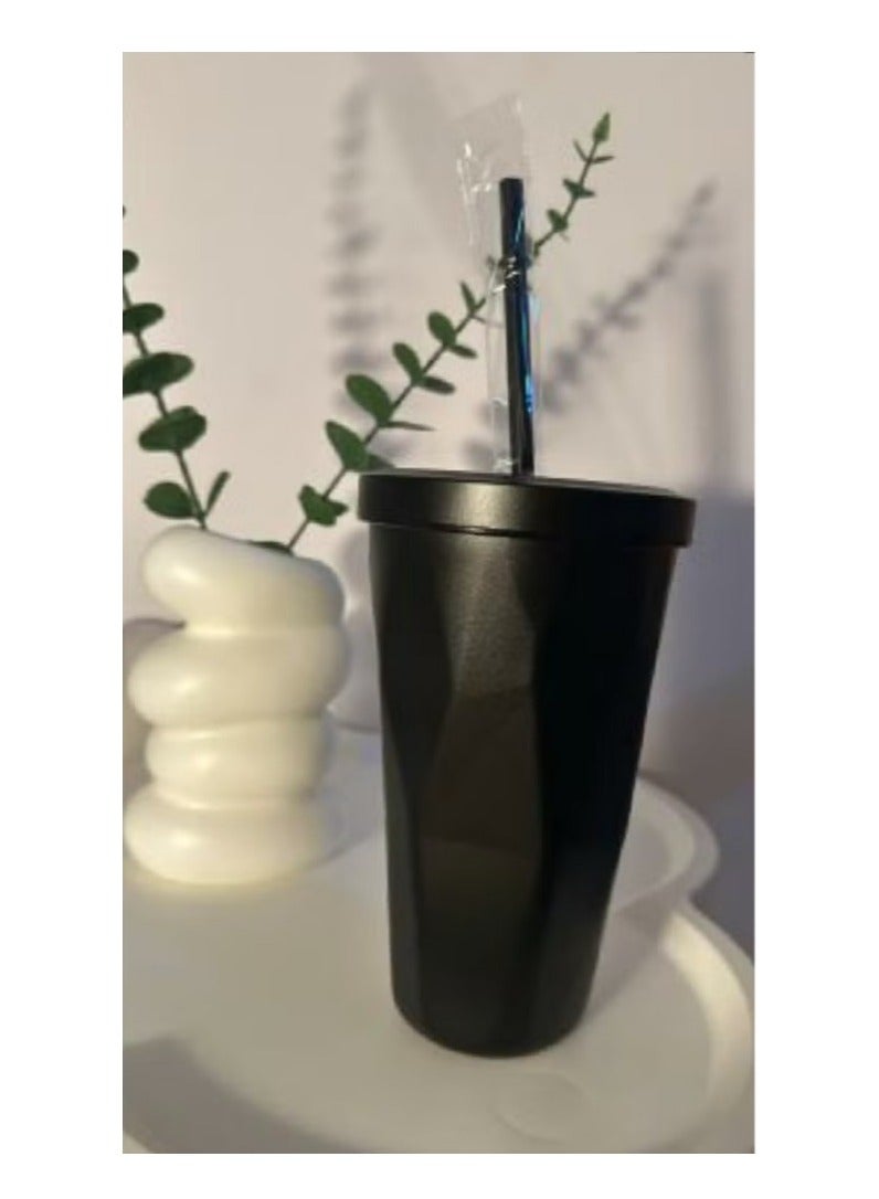 Cafe Stainless Steel Insulated Coffee Tumbler Cup with Lid and Straw Black - Image 3