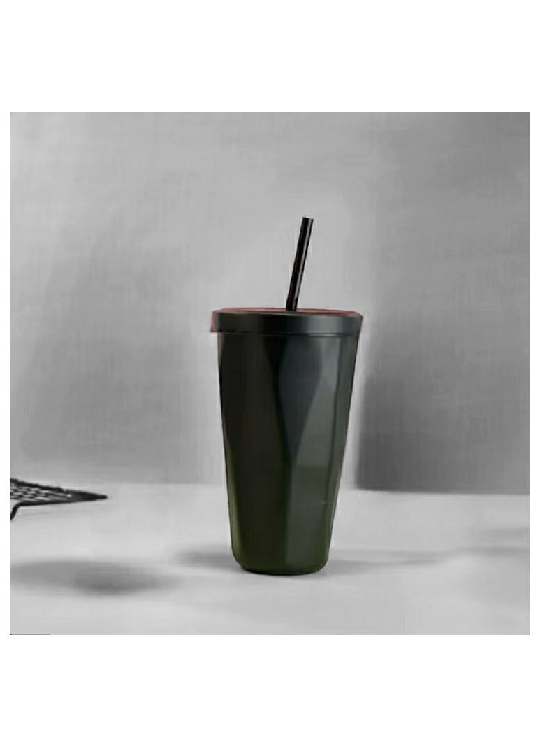 Cafe Stainless Steel Insulated Coffee Tumbler Cup with Lid and Straw Black - Image 2