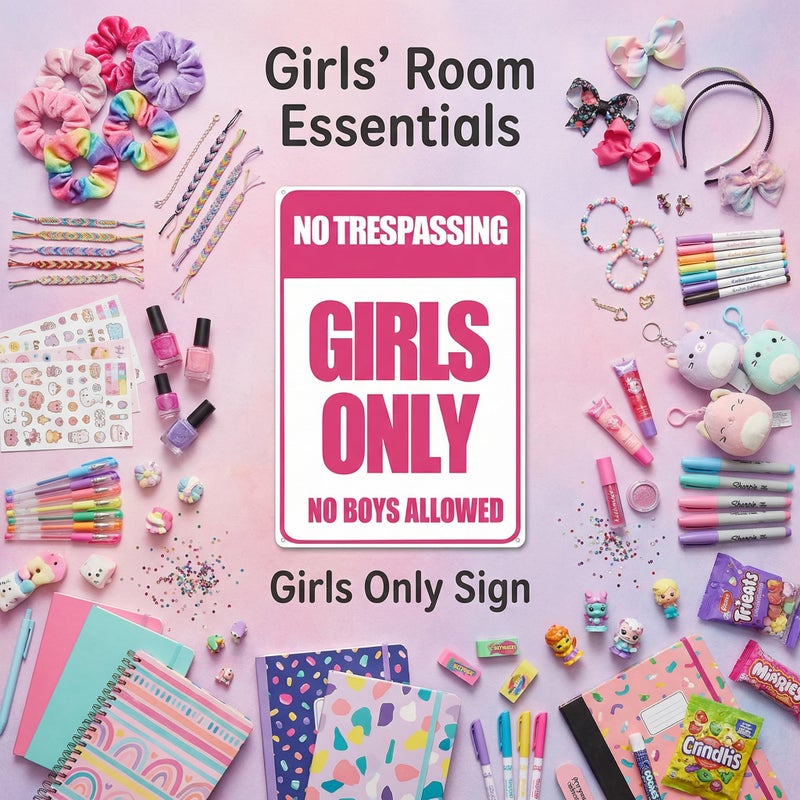 Smilelife Girls Gifts Funny Only Sign No Trespassing No Boys Allowed Tin Sign for Room Bedroom Dorm Wall Decor 8 X 12 Inch (3010) - Image 4