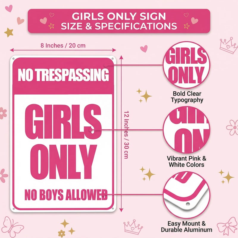 Smilelife Girls Gifts Funny Only Sign No Trespassing No Boys Allowed Tin Sign for Room Bedroom Dorm Wall Decor 8 X 12 Inch (3010) - Image 2