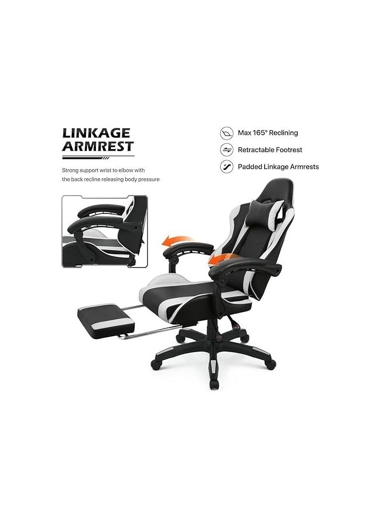 bunca bunca adjustable gaming chair with headrest, white - Image 2