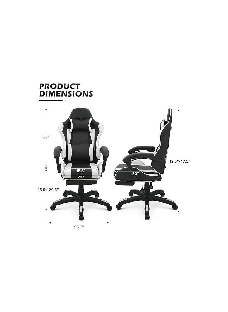 bunca bunca adjustable gaming chair with headrest, white - Image 4