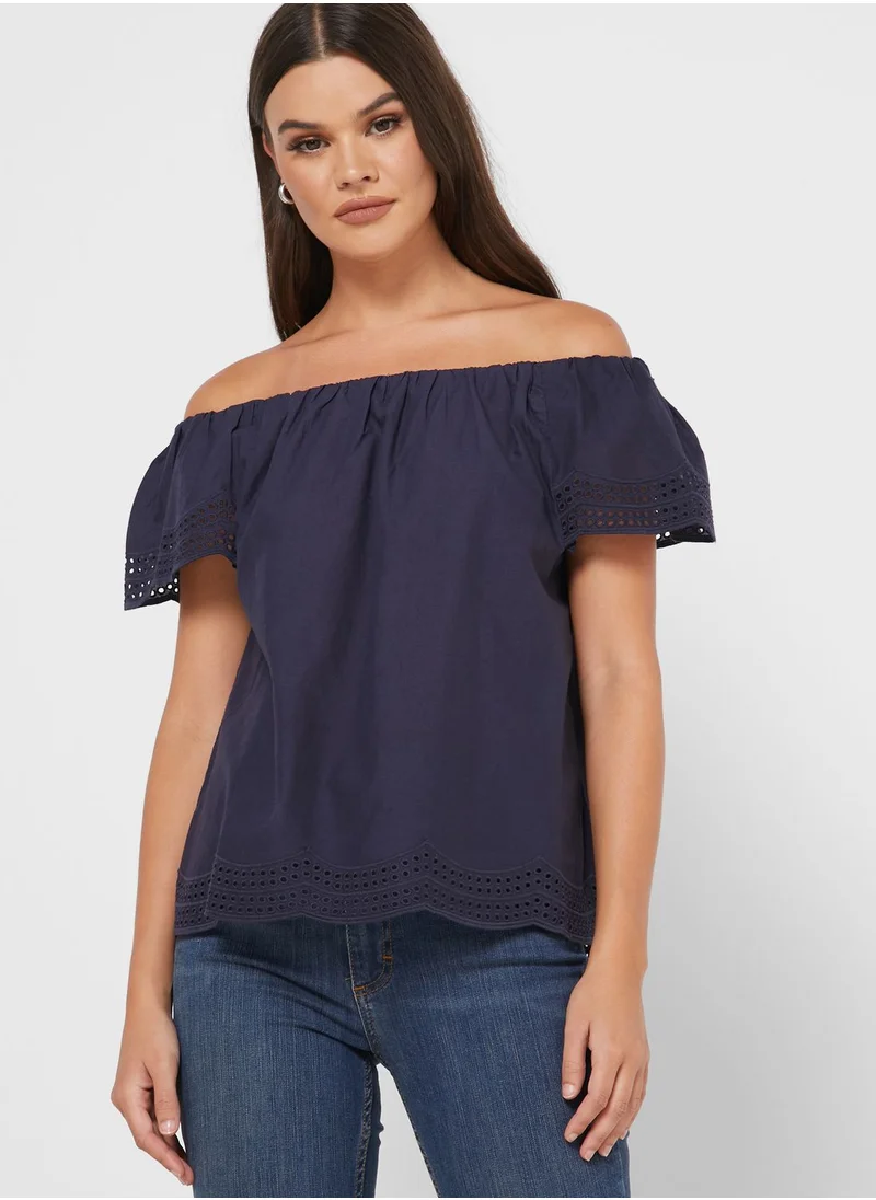 DOROTHY PERKINS Bardot Broderie Hem Detail Top