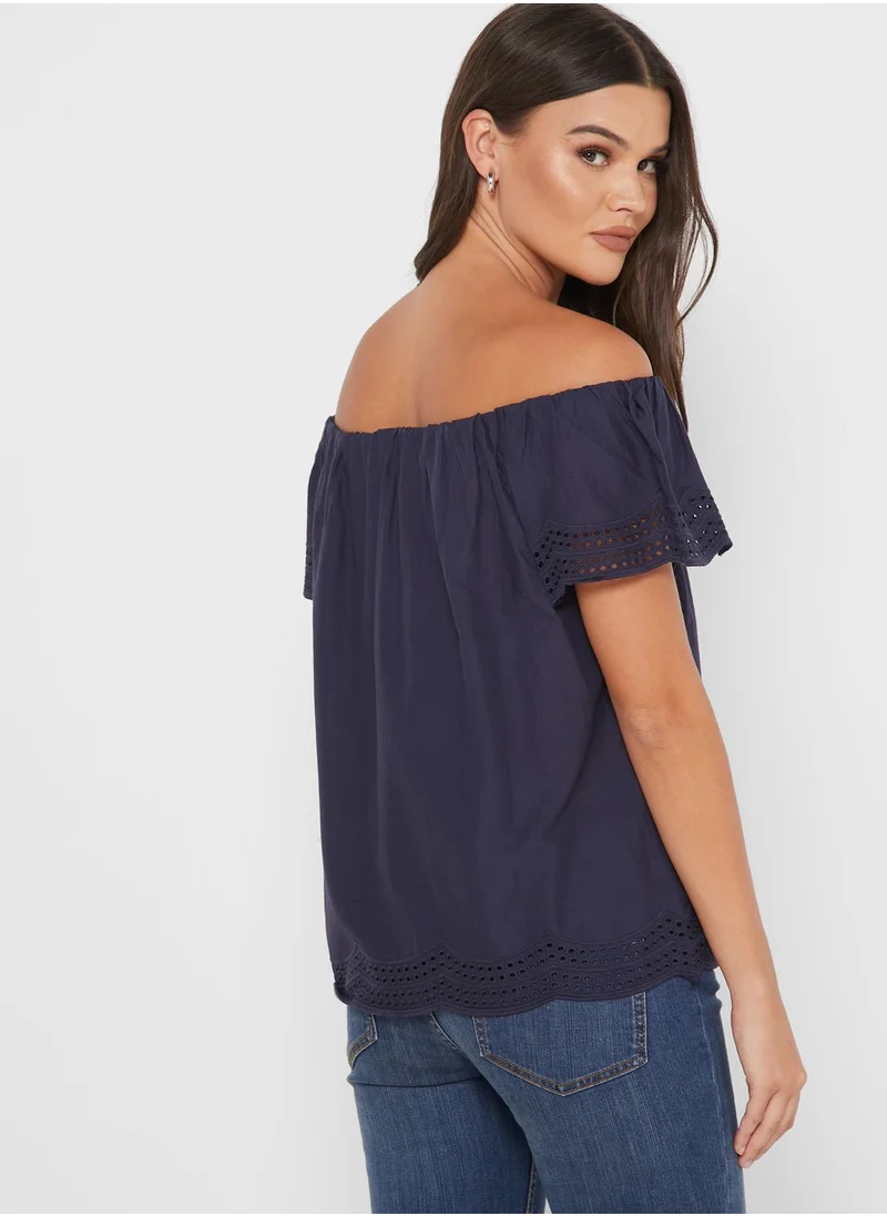 DOROTHY PERKINS Bardot Broderie Hem Detail Top