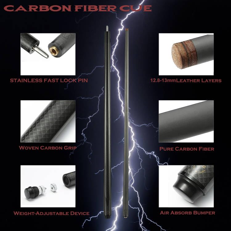 CROWN ME Carbon Fiber Pool Cue Stick 12.8mm Tip Billiard Carbon Fiber cue, 58" Pool Table Sticks, Weight Adjustable Design -18OZ,18.4OZ,19OZ,20OZ - Image 2