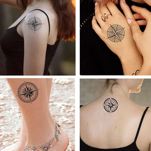 Tattoonova تاتو نوفا 6 أوراق تاتو مؤقت للرجال البالغين هدايا حفلات بوصلة بحرية للجسم والوجه وأكمام تاتو مزيفة - Image 2