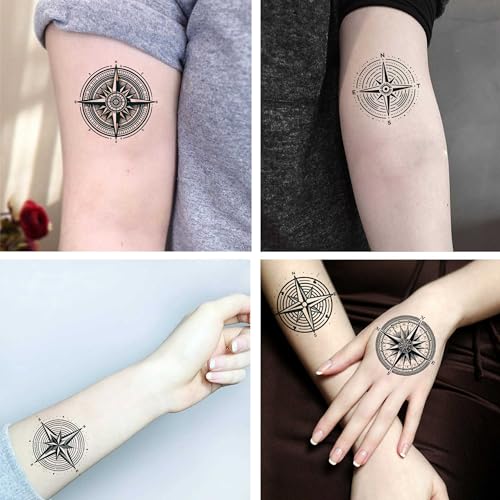 Tattoonova تاتو نوفا 6 أوراق تاتو مؤقت للرجال البالغين هدايا حفلات بوصلة بحرية للجسم والوجه وأكمام تاتو مزيفة - Image 3