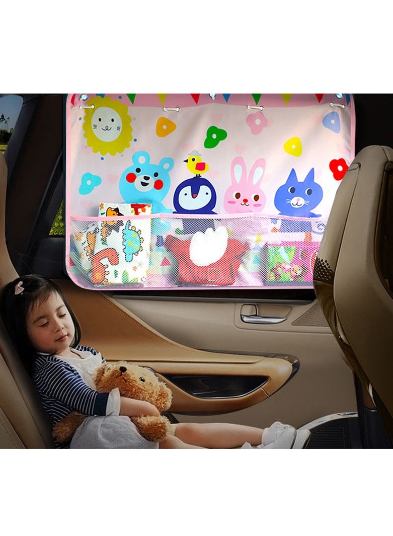 Cute Cartoon Sunshades Car Curtains with Mesh Bags Car Rear Side Sun Visor (Pink) - Image 1