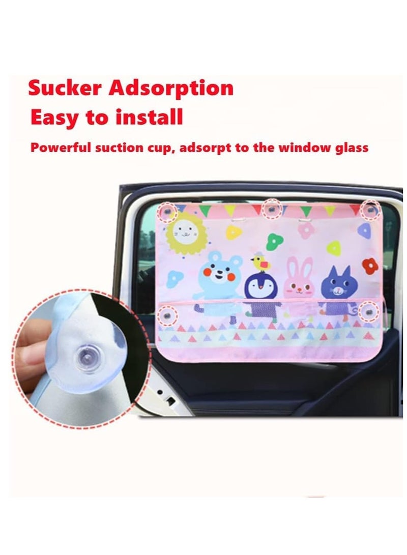 Cute Cartoon Sunshades Car Curtains with Mesh Bags Car Rear Side Sun Visor (Pink) - Image 4