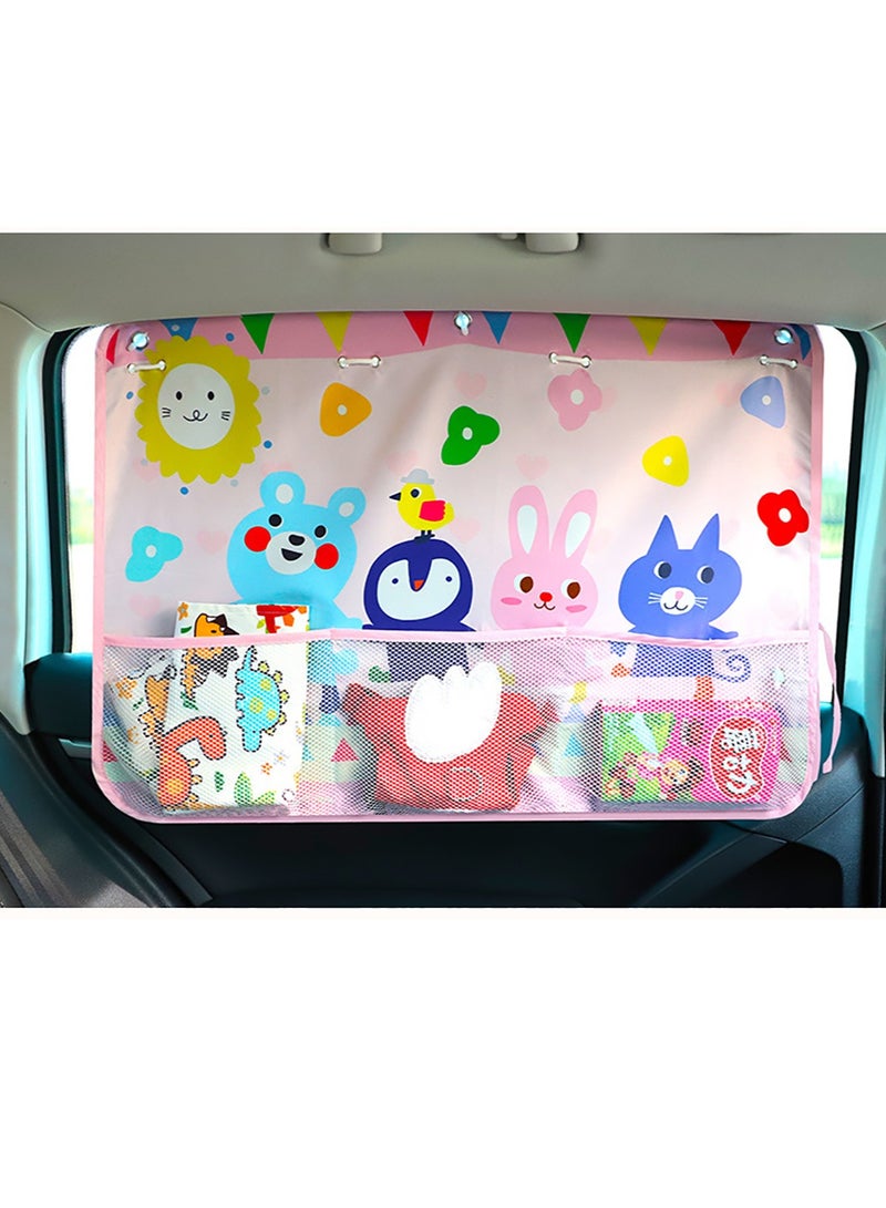 Cute Cartoon Sunshades Car Curtains with Mesh Bags Car Rear Side Sun Visor (Pink) - Image 2