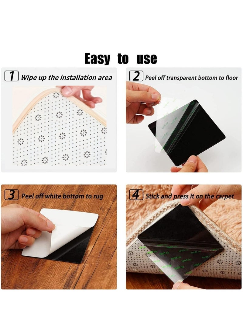 Mmmon 12Pcs Non-Slip Rug Tape, Double-Sided Carpet Grips, Rug Gripper & Carpet Tape for Secure Mats, Reusable (4" x 4") No Adhesives, Stops Carpet Sliding - Image 3