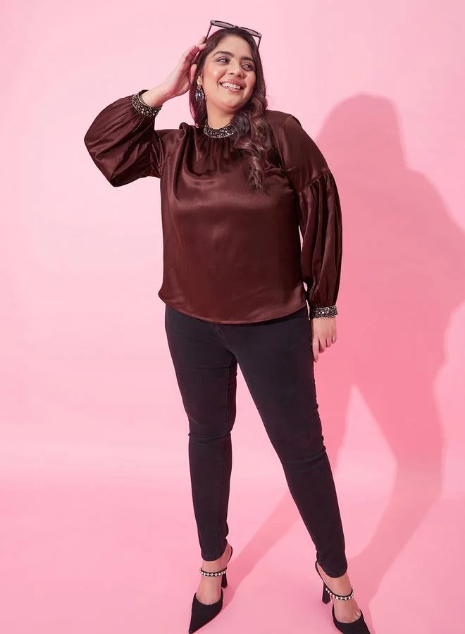 STREET 9 Plus Satin Embellished Top
