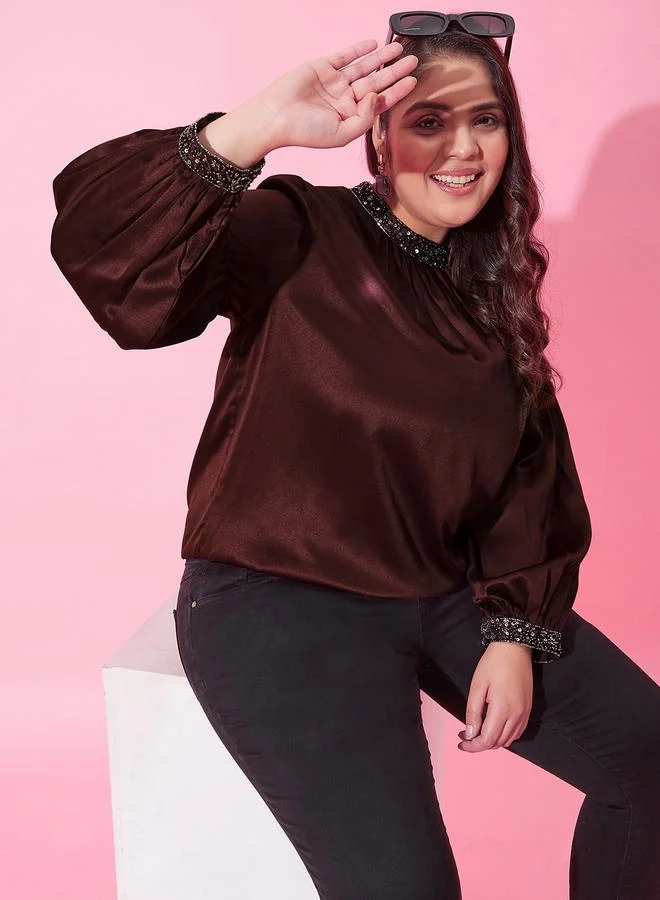 STREET 9 بلوزة ساتان مزينة من ستريت  بلس