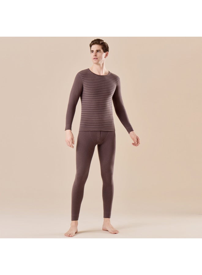 Couple Style 10a Antibacterial Ginger Thickened Brushed Thermal Underwear Set Uni Horizontal Stripes Slimming