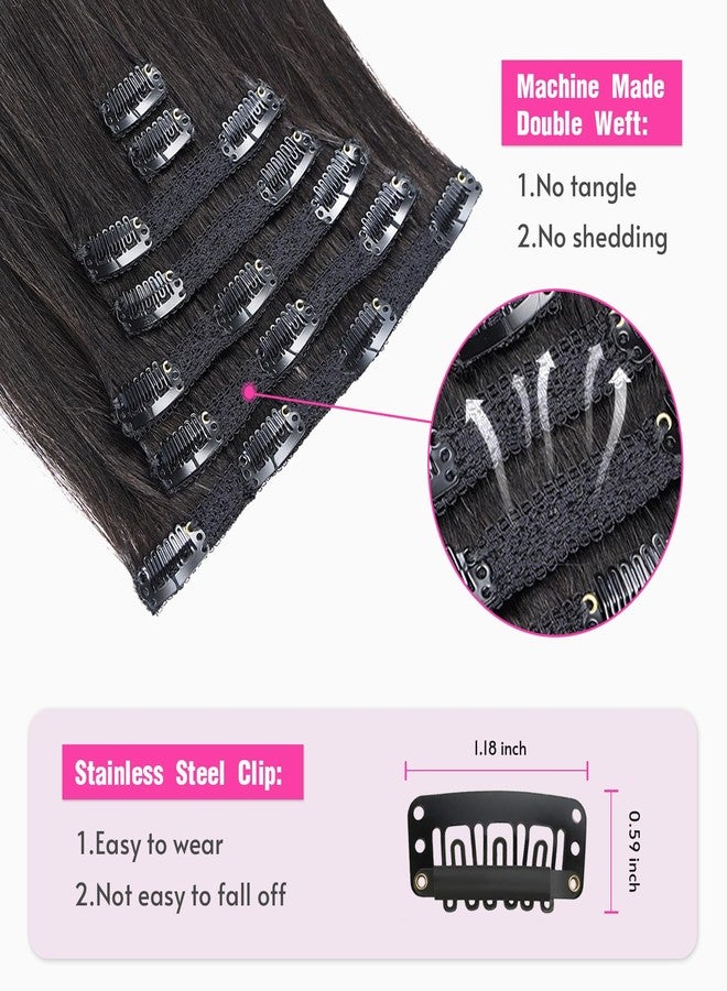 JIAMEISI Clip In Human Hair Extensions,Double Weft Hair Extensions 70g 7pcs Silky Straight Human Hair Clip In Extensions #1B Natural Black 14inch - Image 4