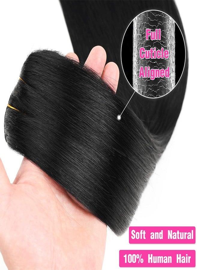 JIAMEISI Clip In Human Hair Extensions,Double Weft Hair Extensions 70g 7pcs Silky Straight Human Hair Clip In Extensions #1B Natural Black 14inch - Image 5