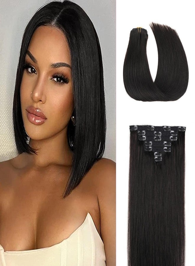 JIAMEISI Clip In Human Hair Extensions,Double Weft Hair Extensions 70g 7pcs Silky Straight Human Hair Clip In Extensions #1B Natural Black 14inch - Image 1