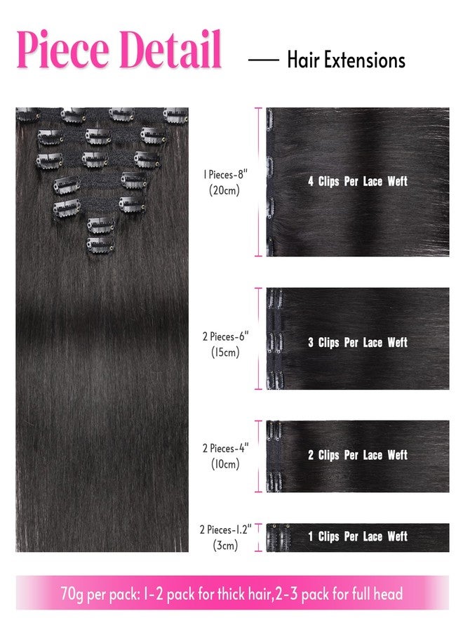 JIAMEISI Clip In Human Hair Extensions,Double Weft Hair Extensions 70g 7pcs Silky Straight Human Hair Clip In Extensions #1B Natural Black 14inch - Image 3