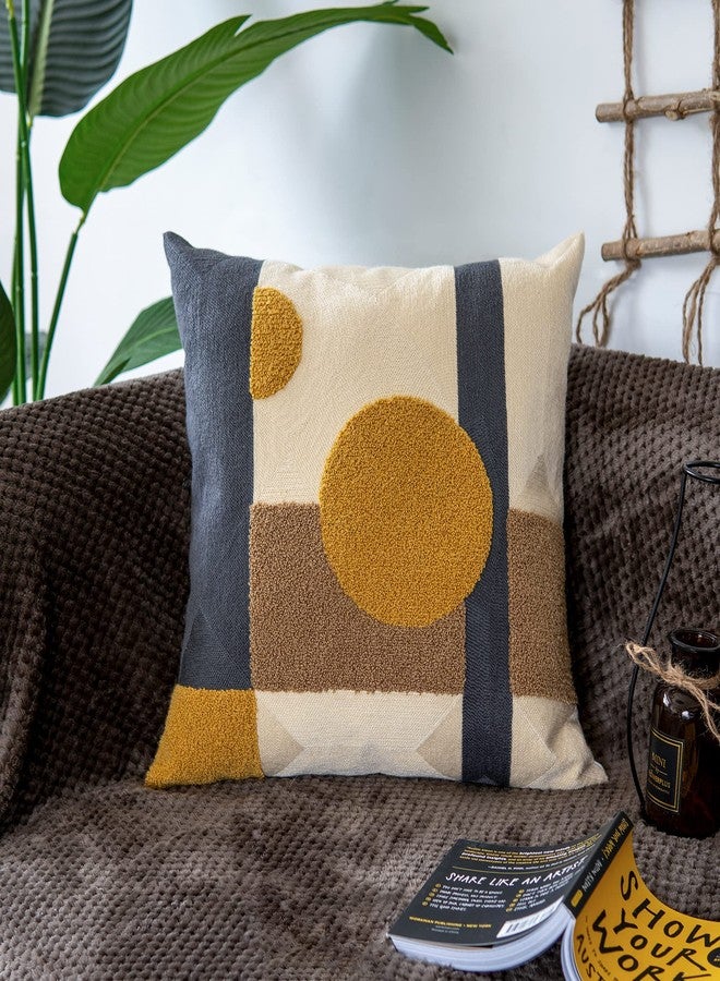 VANNCIO Vintage Decorative Throw Pillow Cover, Cotton Rustic Retro Accent Pillowcase for Mid Century Boho Decor, Geometric Patterned Cushion Sham, Square 18 inches, 1 PCS(Golden Brown) - Image 1