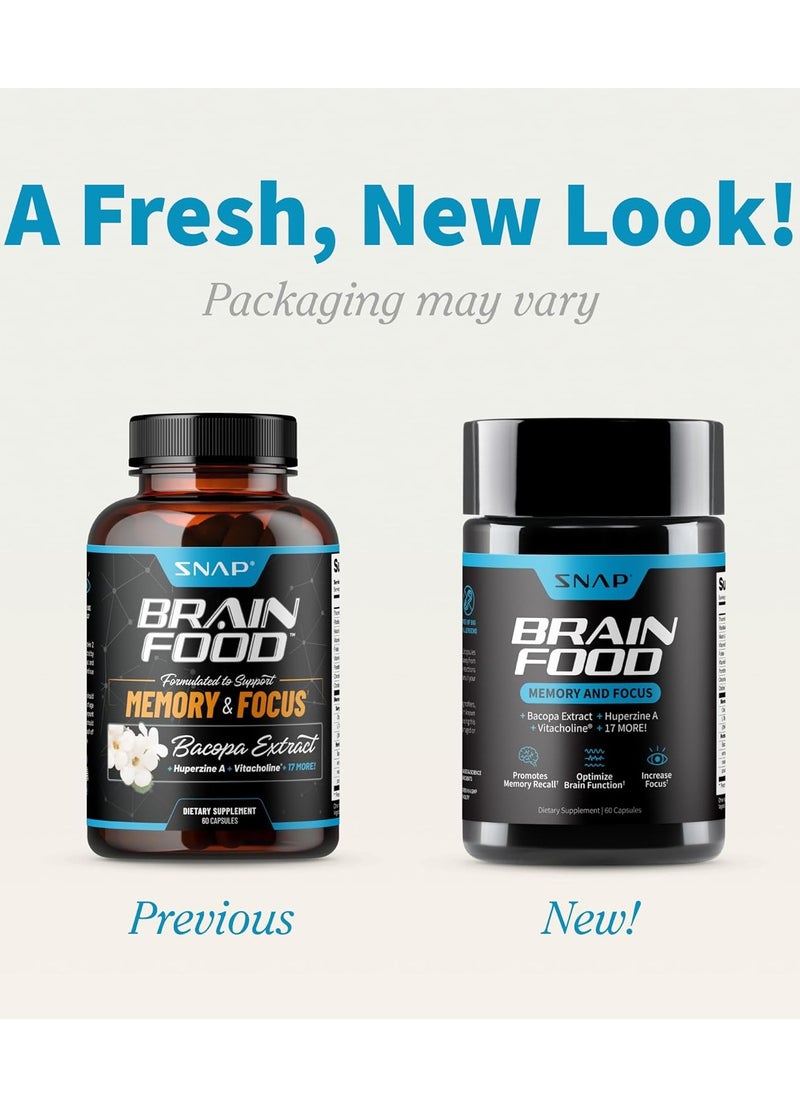 SNAP SUPPLEMENTS - غذاء الدماغ مركب لدعم الذاكرة والتركيز مع مستخلص الباكوبا وهوبرزين أ وفيتاكولين ومكمل غذائي - 60 كبسولة - Image 1