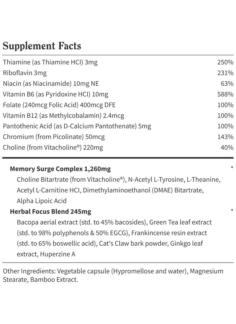 SNAP SUPPLEMENTS - غذاء الدماغ مركب لدعم الذاكرة والتركيز مع مستخلص الباكوبا وهوبرزين أ وفيتاكولين ومكمل غذائي - 60 كبسولة - Image 1