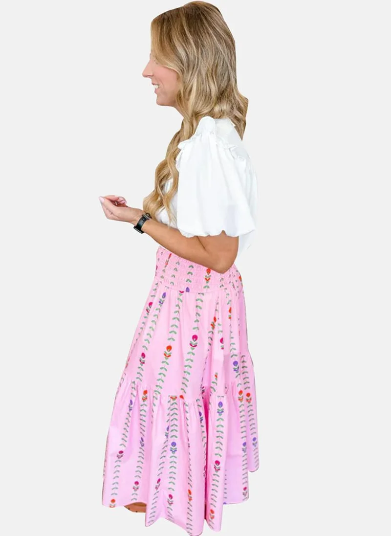 يونيكي Pink Printed Tiered Maxi Skirt