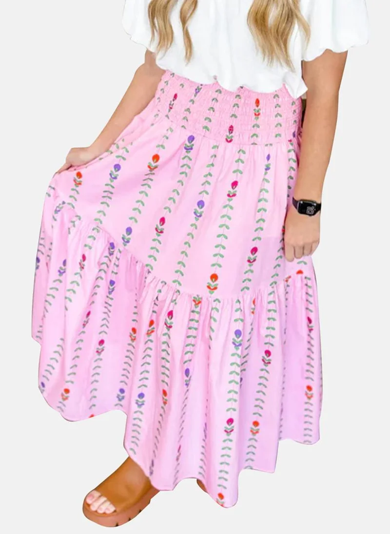 يونيكي Pink Printed Tiered Maxi Skirt