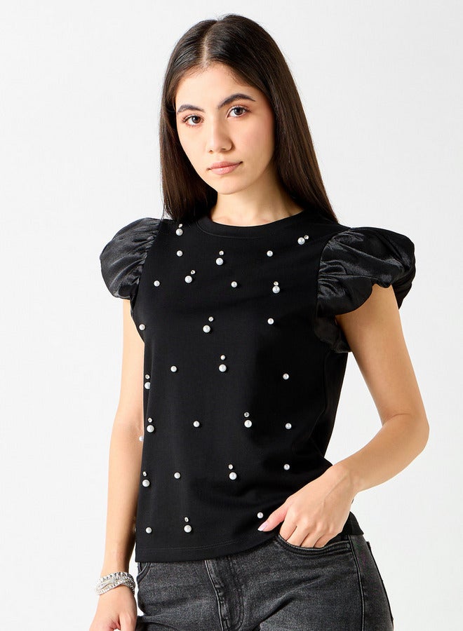 2Xtremz Embellished T-shirt with Balloon Sleeves - Image 1