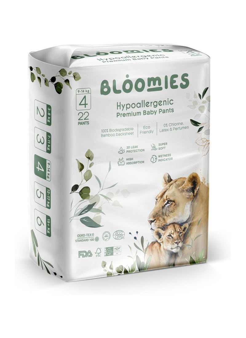 Bloomies Premium Baby Diaper Pants Size 4, 9-14kg, 22 Count, Wetness Indicator Eco-friendly and Hypoallergenic Ultra-soft Nappy Diapers Pant Skin Friendly, Leakage Protection, Natural Bamboo Made  - Image 1