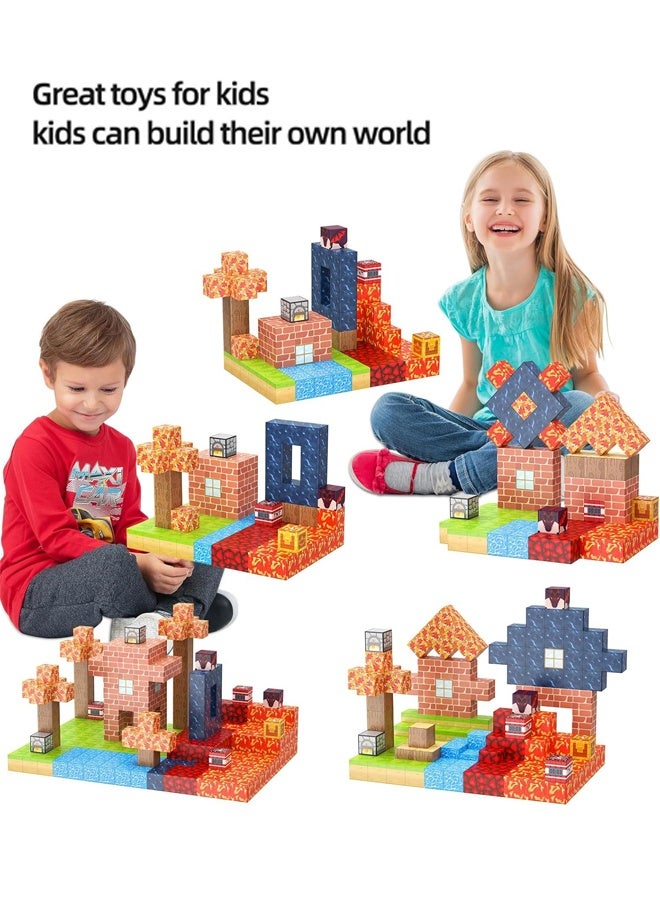 100 Pieces Magnetic Building Blocks -Building Mine Magnets World Set for Children Montessori Creative Toy Magnetic Game Toy for Children from 3+ Years （Maple Adventure） - Image 4