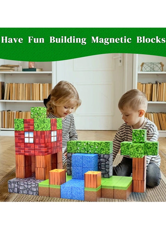 100 Pieces Magnetic Building Blocks -Building Mine Magnets World Set for Children Montessori Creative Toy Magnetic Game Toy for Children from 3+ Years （Maple Adventure） - Image 5
