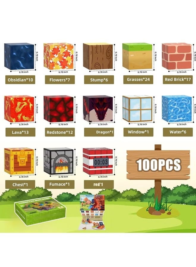 100 Pieces Magnetic Building Blocks -Building Mine Magnets World Set for Children Montessori Creative Toy Magnetic Game Toy for Children from 3+ Years （Maple Adventure） - Image 3