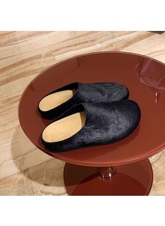 Grape Mom Autumn New Genuine Leather Row Style Soft Face Lazy One Pedal Thick Bottom Big Head Burkenite Shoes Half Slippers for Women P9758 blue horse hair