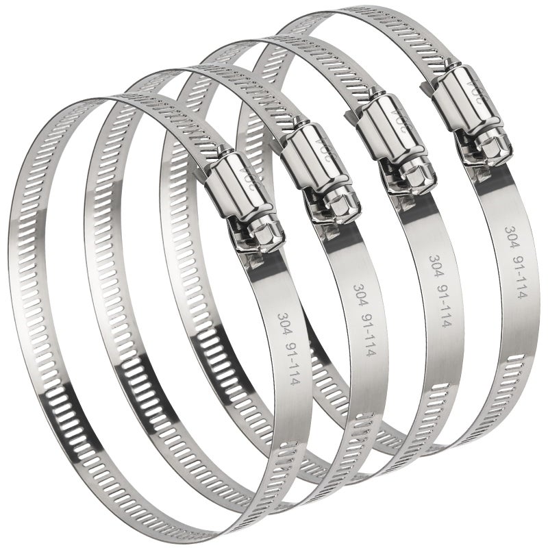 4 Inch Diameter Hose Clamp 304 Stainless Steel QuickScrew Dryer Vent Clamp Adjustable 35 to 43 Worm Gear Hose Clamps for Air Ducting Dust Collection Automotive 4 Pack