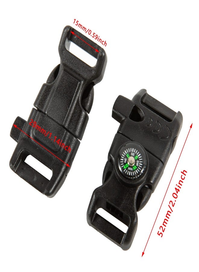 TcJ-Chen 10 PCS Emergency Whistle Buckle come with Compass & Fire Starter & Flint Scraper for Outdoor Camping Paracord Bracelet (black) - Image 2
