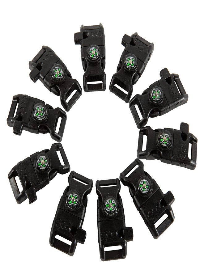 TcJ-Chen 10 PCS Emergency Whistle Buckle come with Compass & Fire Starter & Flint Scraper for Outdoor Camping Paracord Bracelet (black) - Image 1