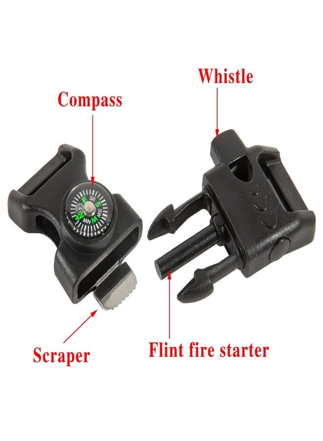 TcJ-Chen 10 PCS Emergency Whistle Buckle come with Compass & Fire Starter & Flint Scraper for Outdoor Camping Paracord Bracelet (black) - Image 3